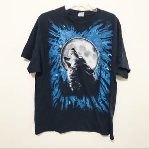 Gildan Wolf Howling Moon Blue Short Sleeves Shirt